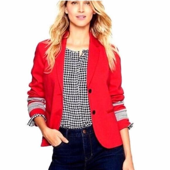 GAP Women's Career Academy Jacket Colorblock Sleeves Size 12 Red Gray - Picture 1 of 9